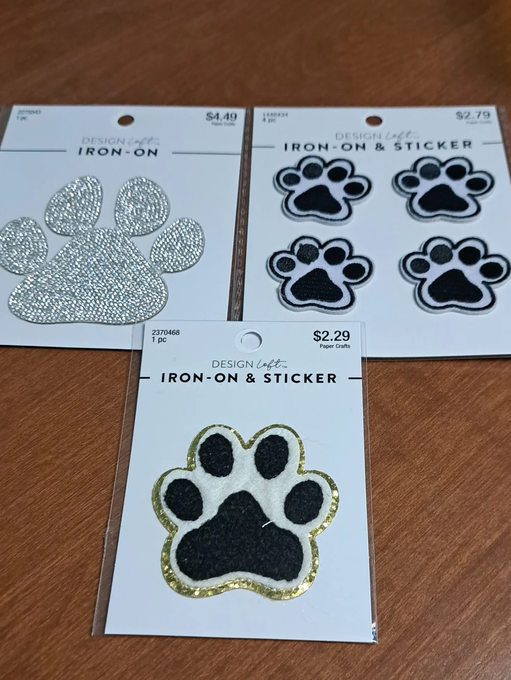 Design Lofts Paw Print Iron-On & Sticker Set - Black, White, Gold, Silver